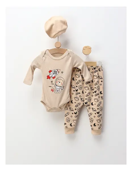 Costumas 3 piese Ursul Astronaut, crem