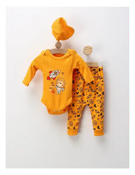 Costumas 3 piese Ursul Astronaut, galben