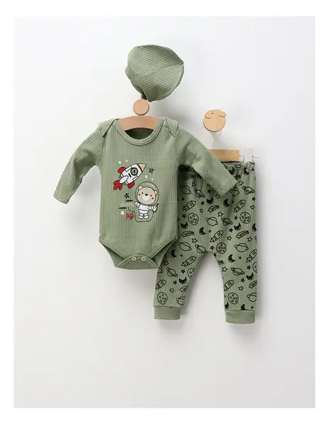 Costumas 3 piese Ursul Astronaut, verde