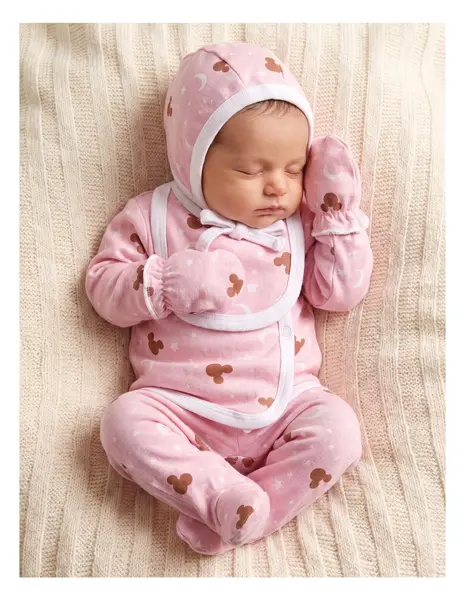 Costumas 5 piese Mickey luna-stele roz