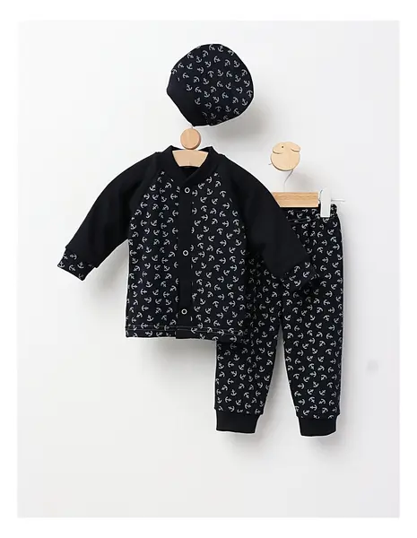 Costumas bebe, bumbac 3 piese, bleumarin