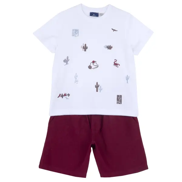 Costumas copii Chicco, tricou si pantaloni scurti, alb cu model, 02059-70MC