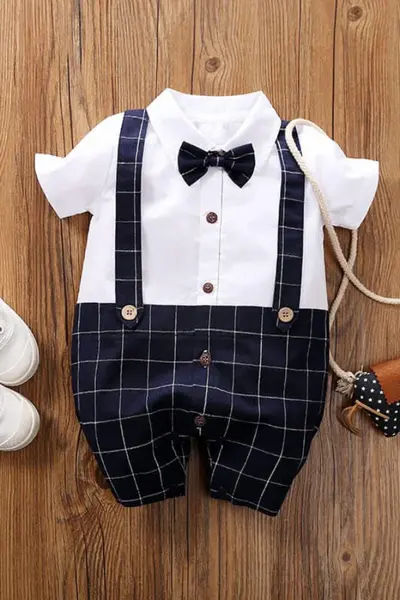 Costumas cu maneca scurta 100% bumbac GENTLE-BOY - bleumarin / 12-24 luni (90 cm)