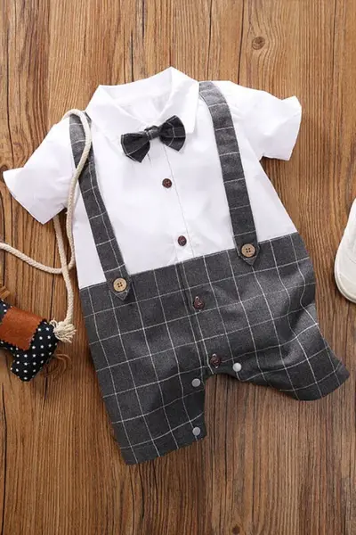 Costumas cu maneca scurta 100% bumbac GENTLE-BOY - gri / 6-9 luni (73 cm)