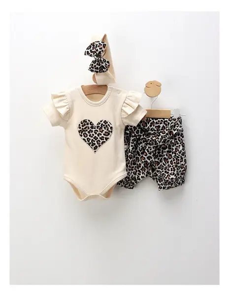 Costumas de vara, 3 piese, leopard, crem