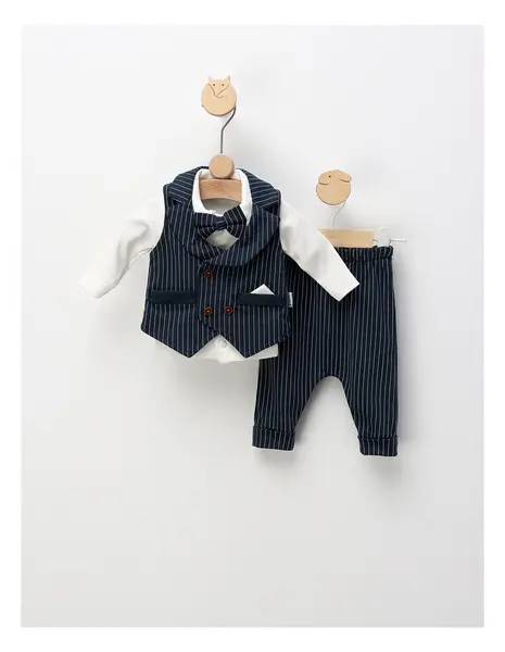 Costumas elegant Robert, cu papion, bleumarin