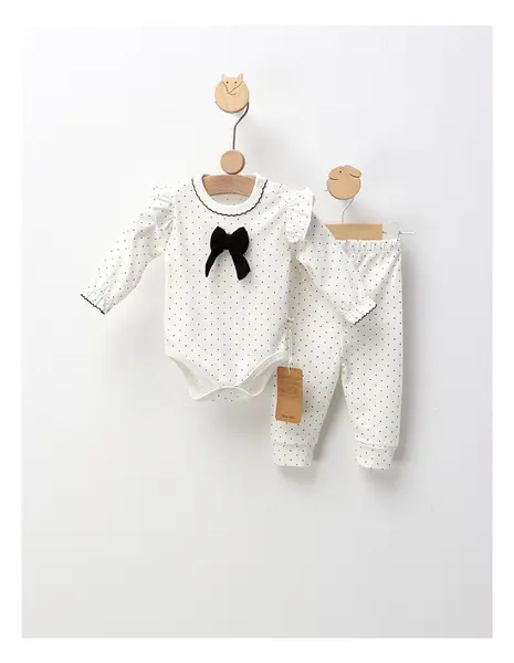 Costumas pentru fetite, cu buline, alb-negru
