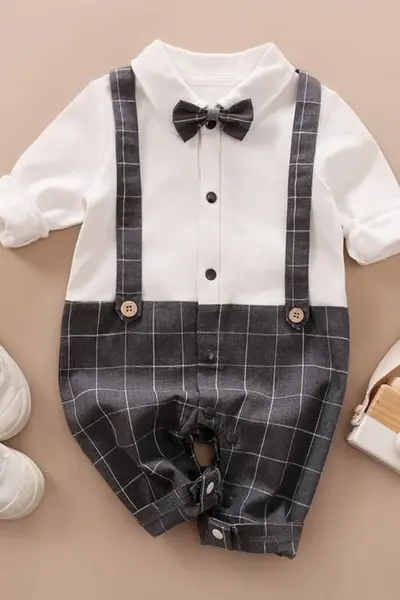 Costumas tip salopeta 100% bumbac GENTLE-BOY - gri / 6-9 luni (73 cm)