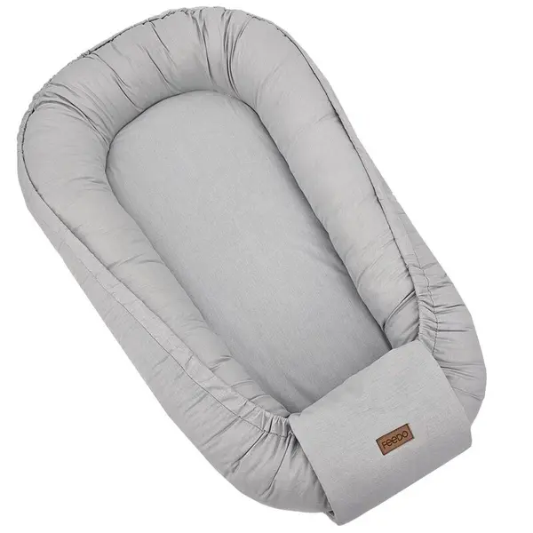 Cosulet bebelus, Feedo, Pentru dormit, joaca, protectie in patut, Baby Nest 90x60 cm, Din bumbac 100%, Design elegant, Gri