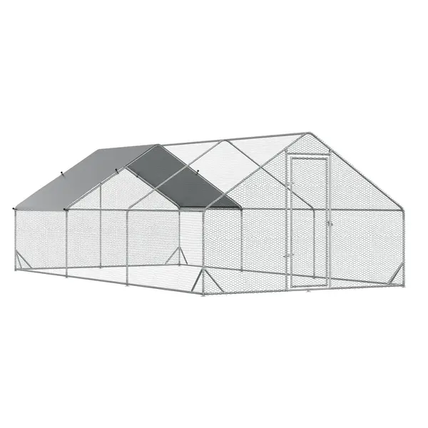 Cotet gaini PawHut cu Cadru Zincat si Plasa Hexagonala, Acoperis din Material Impermeabil pentru Gaini, Rate si Iepuri, 3x6x2m | Aosom Romania