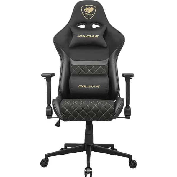 Cougar Scaun gaming Cougar, Armor One V2 Gold F, piele PVC, reglabil, cotiere rabatabile 4D, suporta 120 Kg, Negru