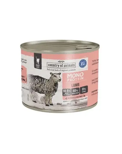 COUNTRY OF ANIMALS hrană umedă monoproteică cu miel pentru pisici 200 g