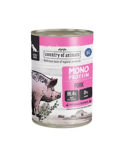 COUNTRY OF ANIMALS hrană umedă monoproteică cu porc pentru câini 400 g
