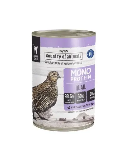 COUNTRY OF ANIMALS hrană umedă monoproteică cu prepeliță pentru pisici 400 g