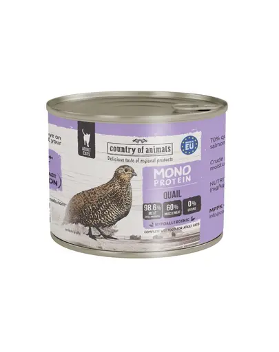 COUNTRY OF ANIMALS hrană umedă monoproteică cu prepeliță pentru pisici 200 g
