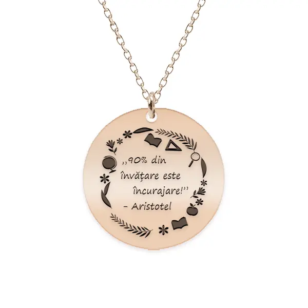 Courage - Colier personalizat "90% din invatare este incurajare" din argint 925 placat cu aur roz