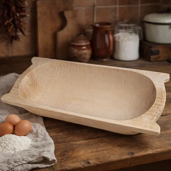 Covata din lemn pentru aluat, cioplita manual - model traditional 90x39 cm