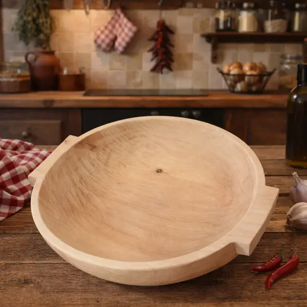 Covata din lemn pentru aluat cu manere - model traditional, lucrata manual 21x17x8 cm
