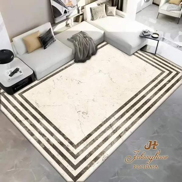 Covor 100x200cm pentru Dormitor si Living, Crem - Gri