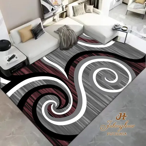 Covor 100x200cm pentru Dormitor si Living, Gri - Rosu