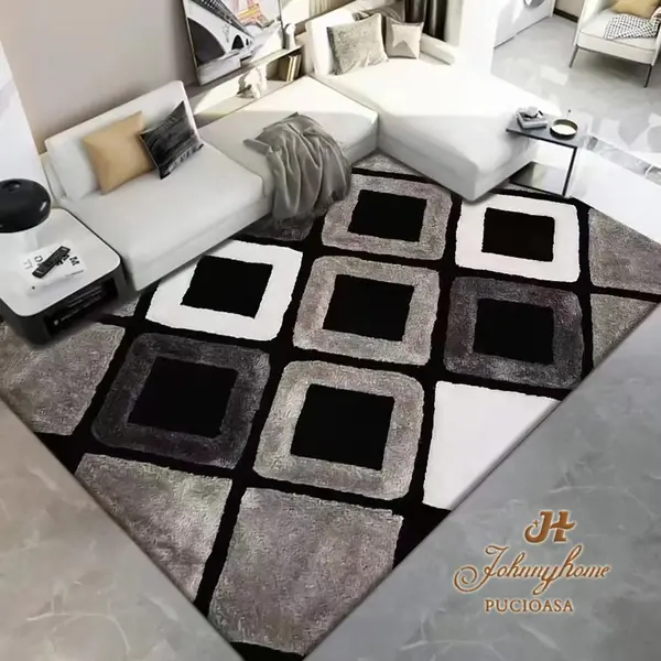 Covor 150x230cm pentru Dormitor si Living, Negru - Alb