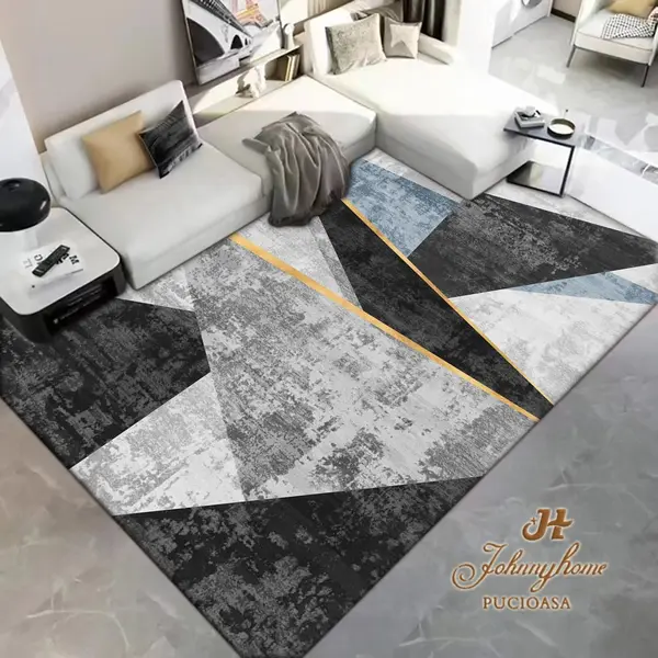 Covor 80x300cm pentru Dormitor si Living, Gri - Negru