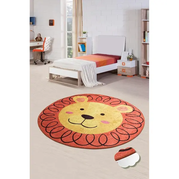 Covor de Copii Rotund Leu, Multicolor, 140x140 cm