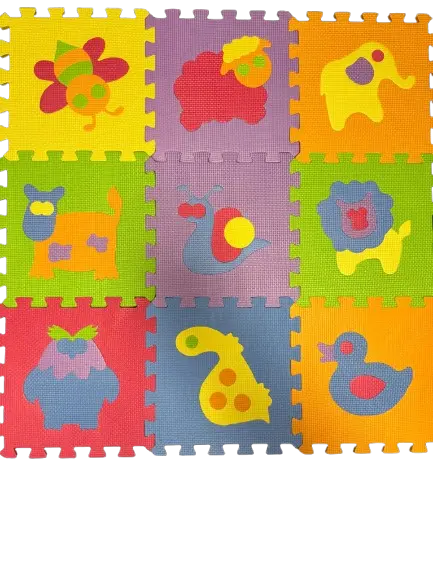Covor de joaca tip puzzle cu animale si insecte,spuma,multicolor,9 piese