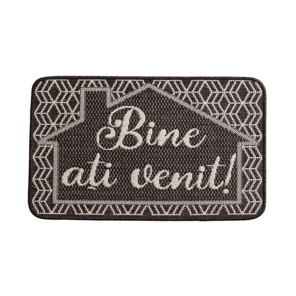 Covor Dreptunghiular pentru Usa de Intrare, Maro, 50 x 80 cm, Antiderapant, Model Flex Bine Ati Venit