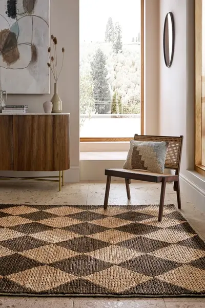 Covor Effie Diamond Jute Maro inchis 120x170 cm, Flair Rugs