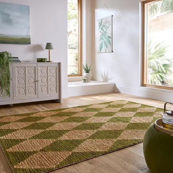 Covor Effie Diamond Jute Verde masliniu 160x230 cm, Flair Rugs