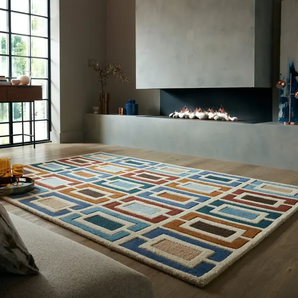 Covor Illusion Retro Blocks Albastru 160X230 cm, Flair Rugs