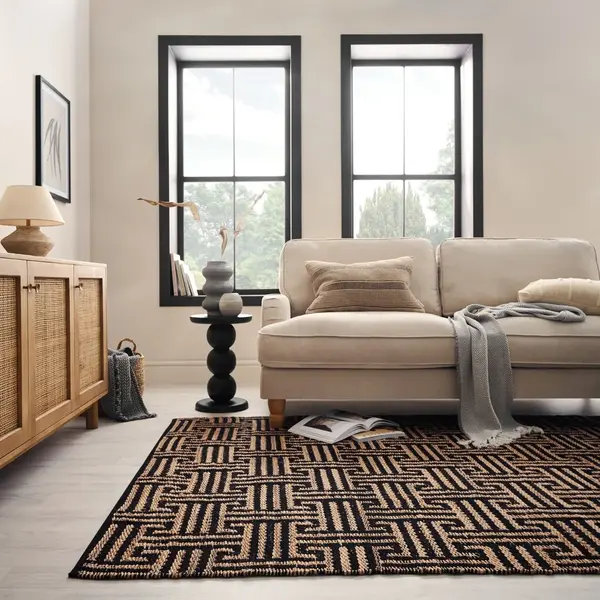 Covor Meander Jute Negru 160x230 cm, Flair Rugs