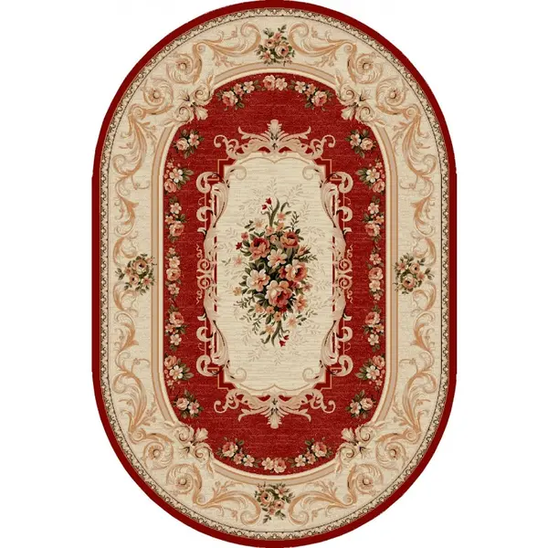 Covor Oval, 60 x 110 cm, Crem / Rosu, Lotos 523