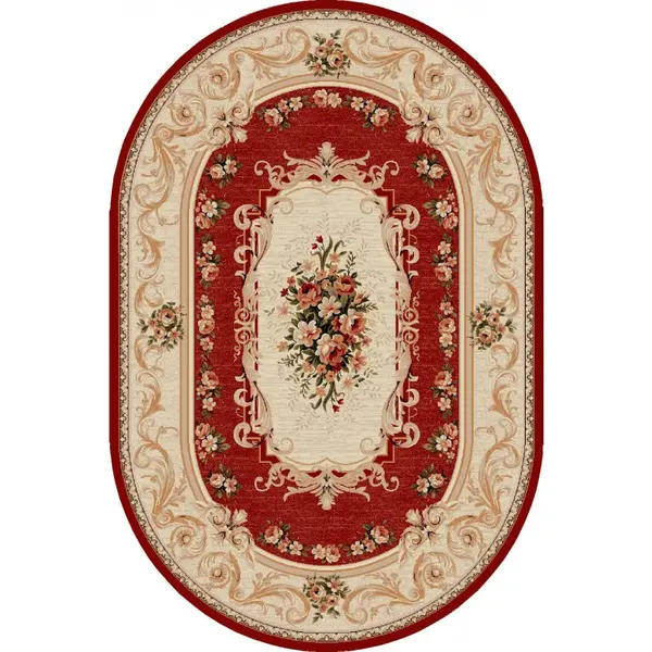 Covor Oval, 80 x 150 cm, Crem / Rosu, Lotos 523