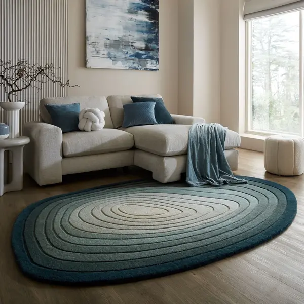 Covor oval Puddle Ombre Wool Albastru 160x230 cm, Flair Rugs