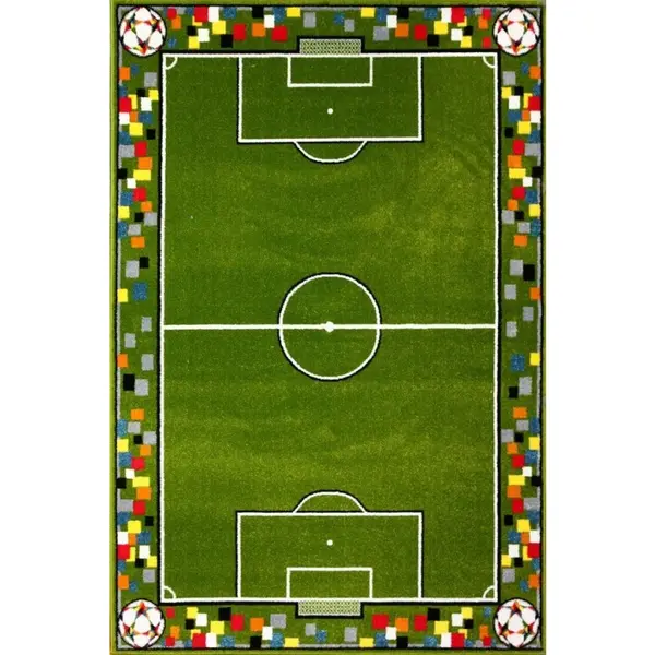 Covor pentru Copii Dreptunghiular, 80 x 150 cm, Verde, Model Teren Fotbal Kolibri 11118