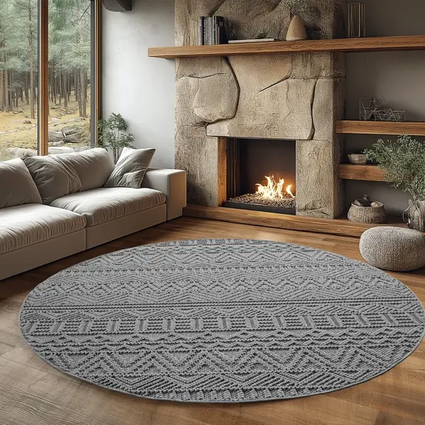 Covor rotund Helix etno V3 Argintiu 120x120 cm