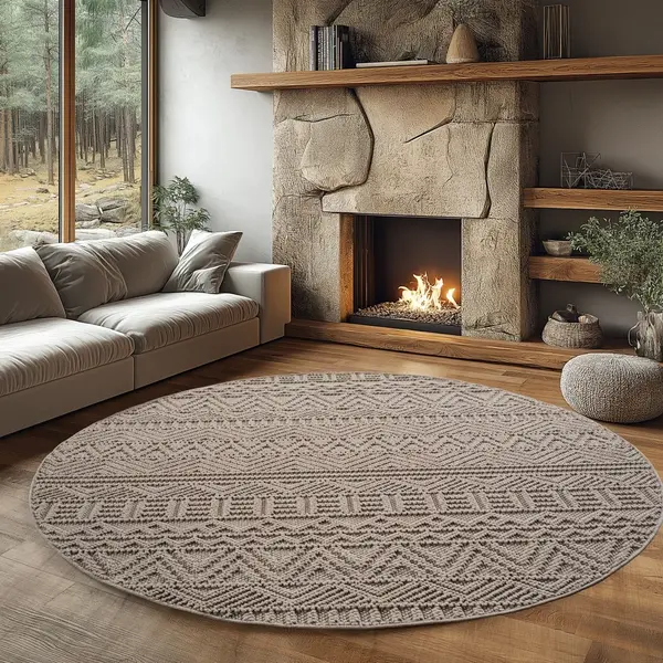 Covor rotund Helix etno V3 Bej 160x160 cm