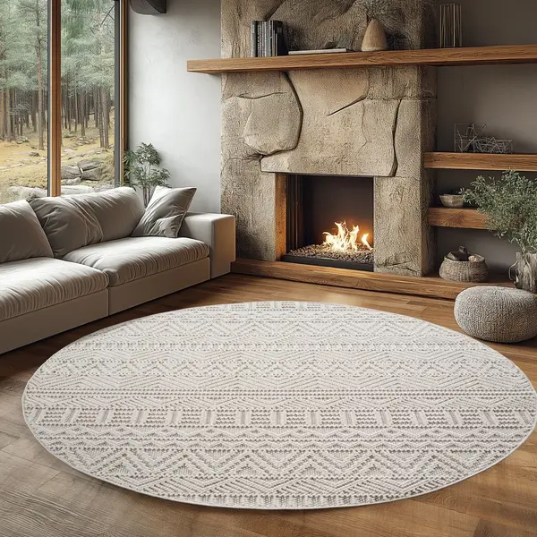 Covor rotund Helix etno V3 Crem 80x80 cm
