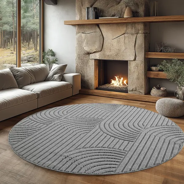Covor rotund Helix V2 Argintiu 120x120 cm