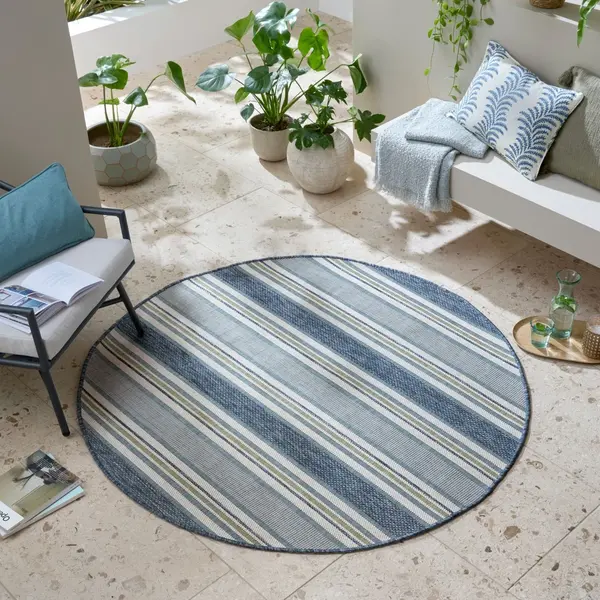 Covor rotund Roma Stripe Outdoor Albastru 160x160 cm, Flair Rugs