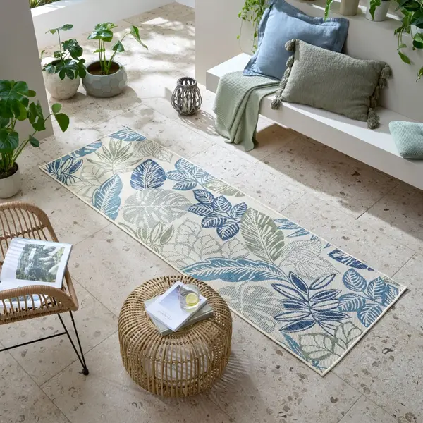 Covor traversa Bella Leaf Outdoor Albastru 80x230 cm, Flair Rugs