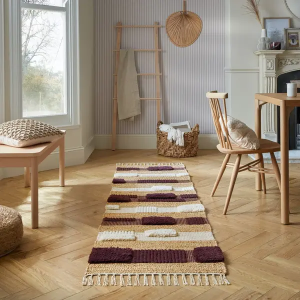 Covor traversa Medina Blocks Mov 60x230 cm, Flair Rugs