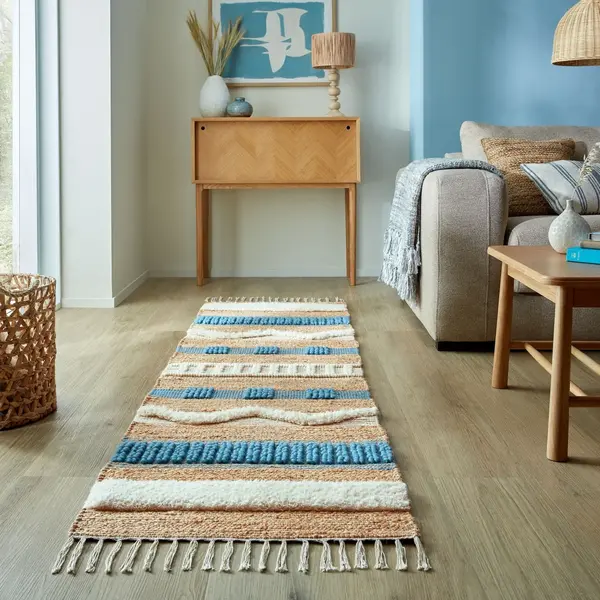 Covor traversa Medina Jute Albastru 60x230 cm, Flair Rugs