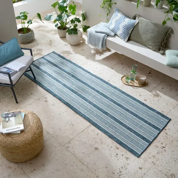 Covor traversa Roma Stripe Outdoor Albastru 80x230 cm, Flair Rugs