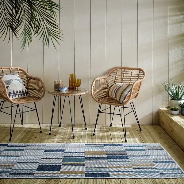 Covor traversa Rosco Geo Outdoor Albastru 80x230 cm, Flair Rugs