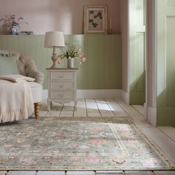 Covor Una Floral Washable Verde 152x230 cm, Flair Rugs