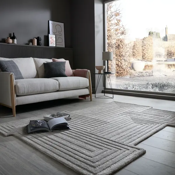 Covor Zen Rectangles Natural inchis 120x170 cm, Flair Rugs