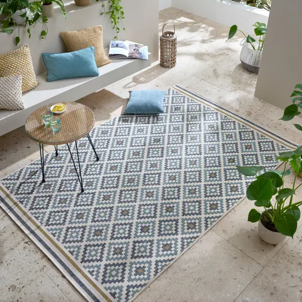 Covor Zia Trellis Outdoor Albastru 120x170 cm, Flair Rugs